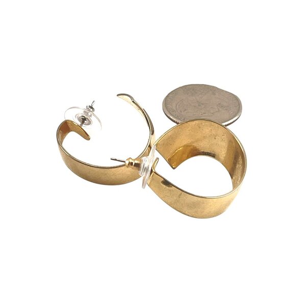 Gold-Tone Spiral Hoop Earrings With Post Back For Women Minimalist - Picture 3 of 8